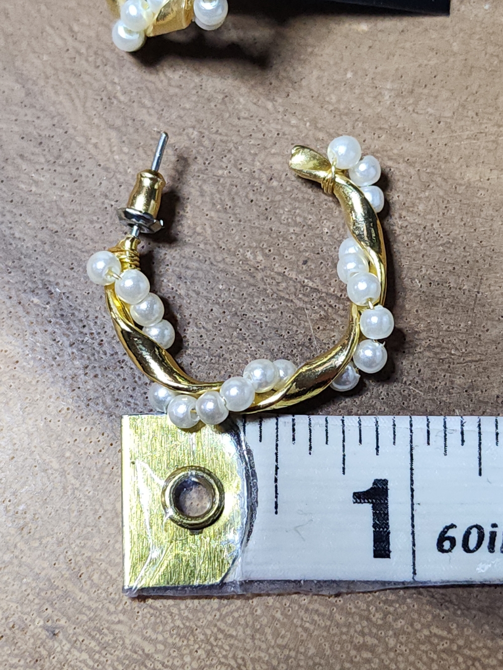 Gold Toned Hoop Earrings with Faux White Pearls - Women Jewelry - Picture 6 of 6